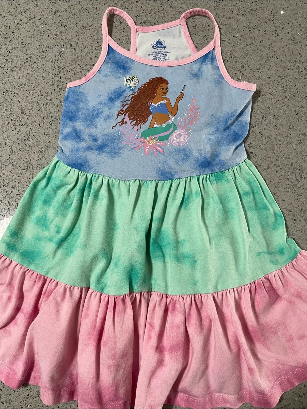 Disney Kids Ariel Tie-Dye Tank Dress in Blue, Green & Pink - Size 4